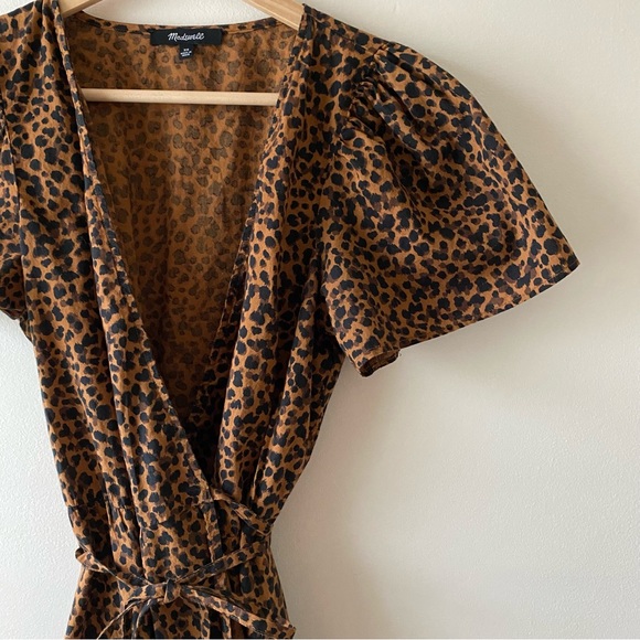 Madewell‎ Flutter-Sleeve Wrap Mini Dress in Painted Leopard Size Extra Small - Picture 9 of 12